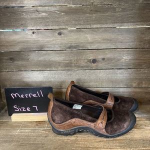 Womens Merrell Plaza Bandeau Brown Suede‎ Mary Jane Flats Shoes Size 7 M GUC